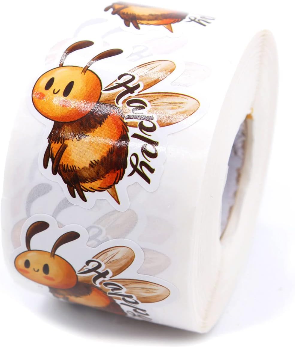 Cute Bee Happy Sticker,Funny Bumble Bee Stickers for Small Business Happy Mail Envelopes Shipping Package Packaging 500 PCS