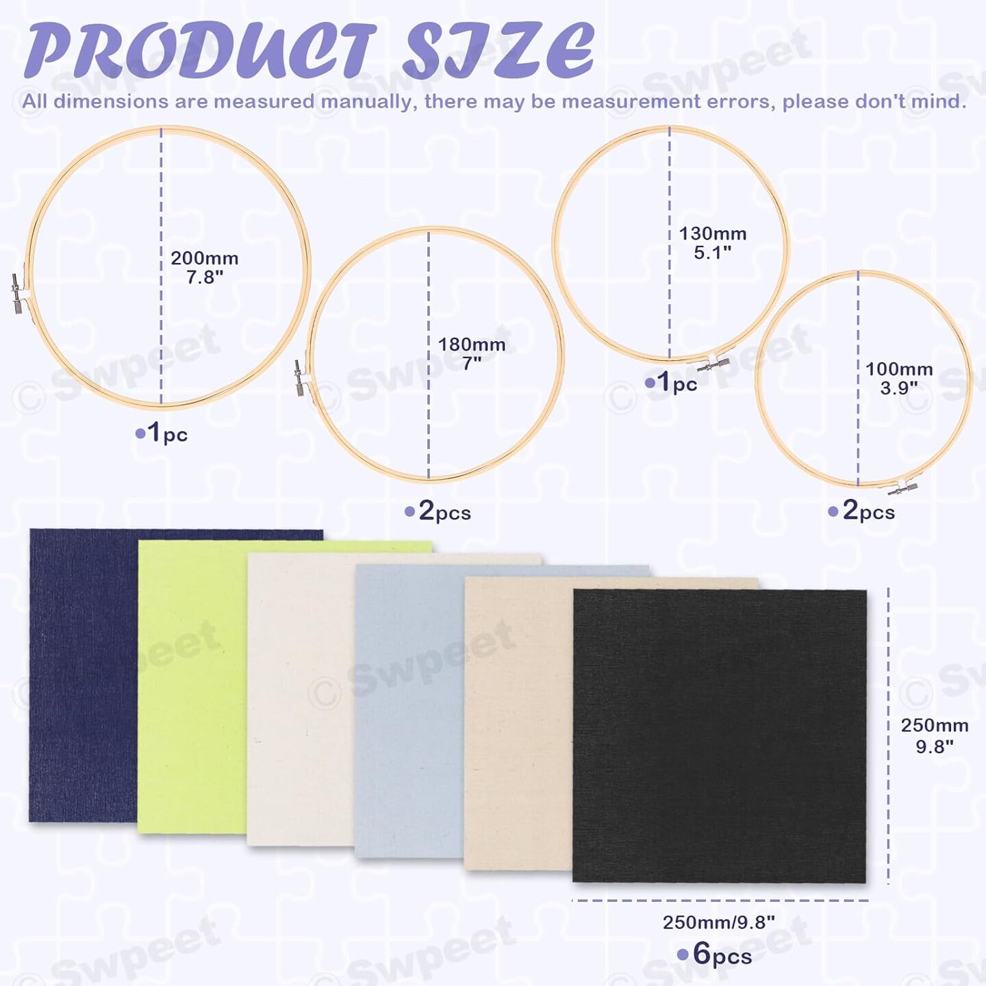 21Pcs 10 x 10 Inch Linen Needlework Fabric with Water-Soluble Pens Floss