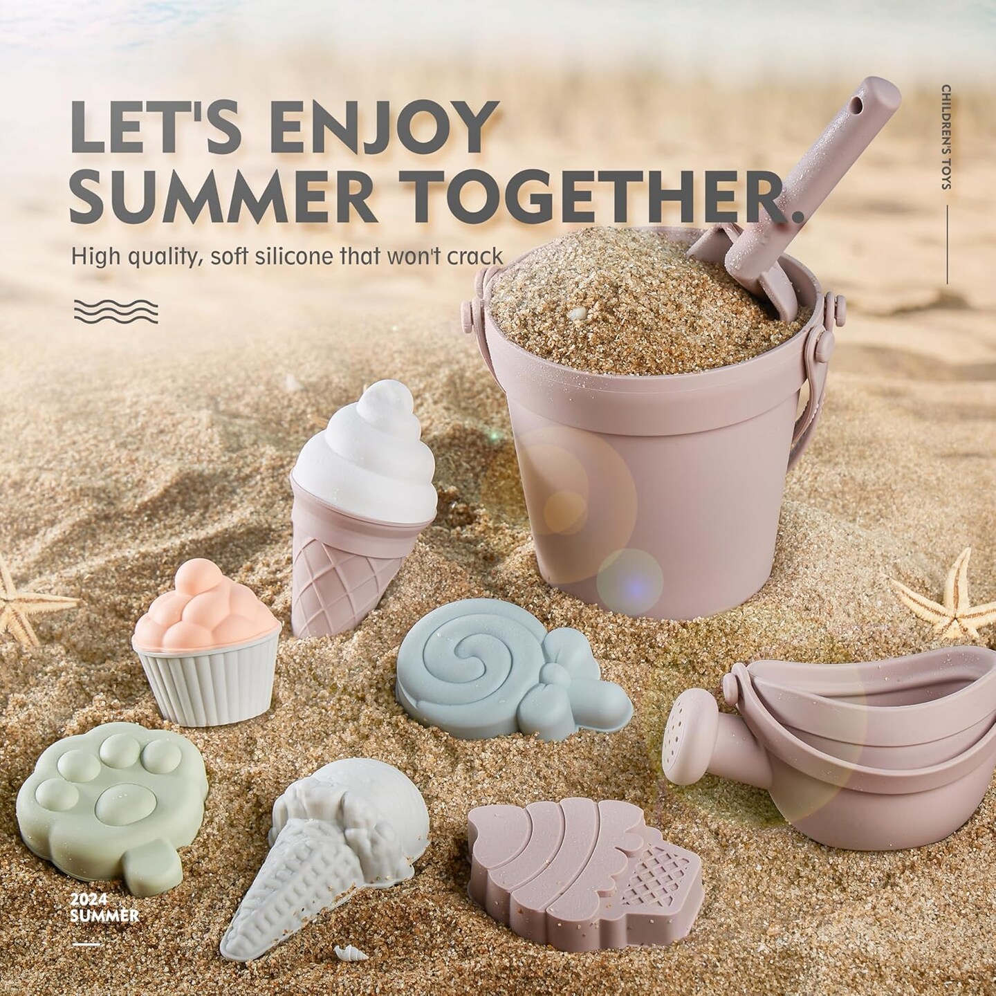 17Pcs Summer Silicone Beach Toys,Modern Baby Beach Toys,Travel Friendly Beach Set,Silicone Bucket, Watering Can, Shovel, 12 Sand Molds, Beach Bag,Silicone Sand Toys for Toddlers, Kids (Pink)