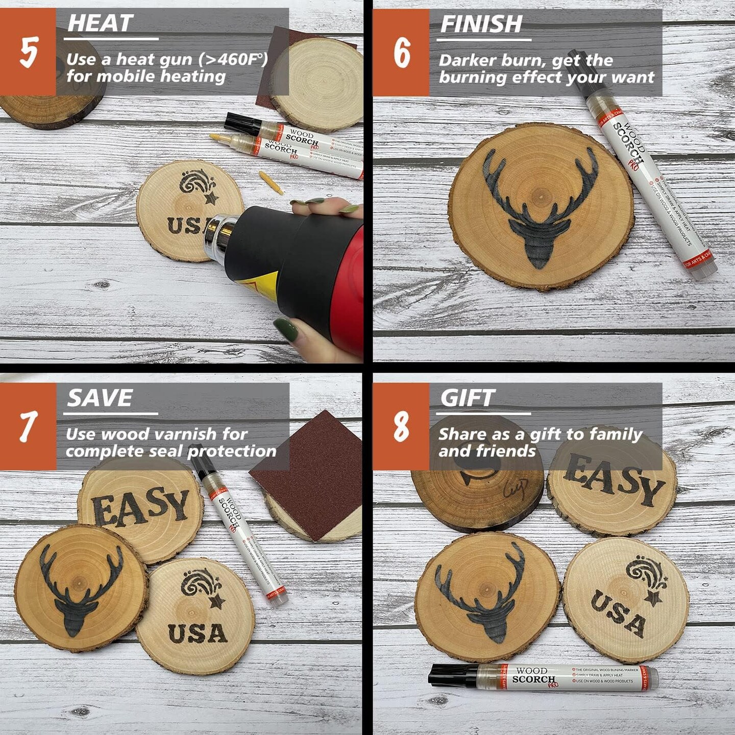 Wood Burning Pen Kit, 4 PCS Scorch Pens Equipped with 4 PCS Replacement Oblique Tip, Chemical Wood Burner Set, Suitable for Beginners of DIY Wood Burning Projects