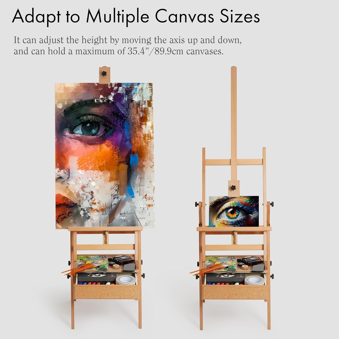 ARTIFY Large Wooden H-Frame Studio Easel, Sturdy Beechwood Canvas Holder Stand, Both Horizontal and Vertical Use, for Acrylic, Oil, Watercolor and Gouache