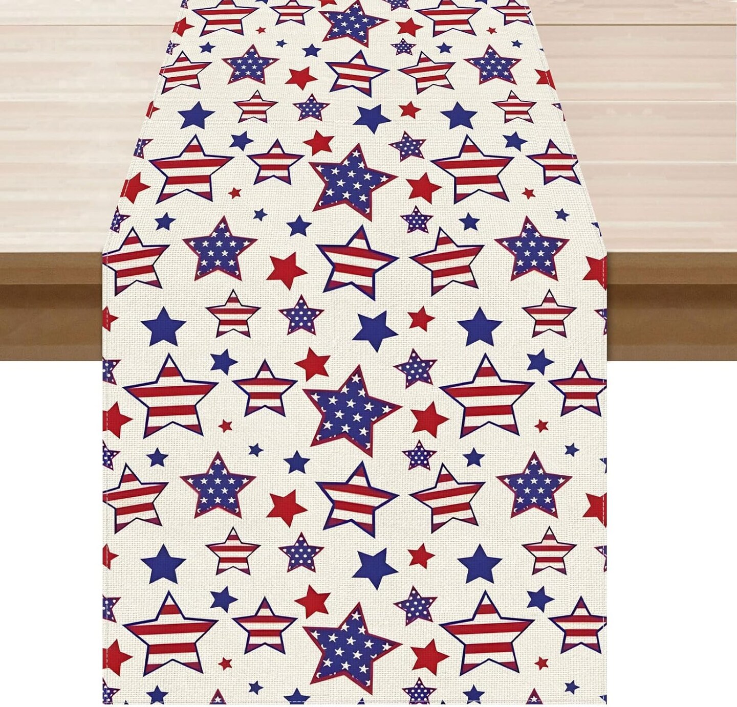 Patriotic 13x72" America stars table runner for 4th of July and Memorial Day decor.