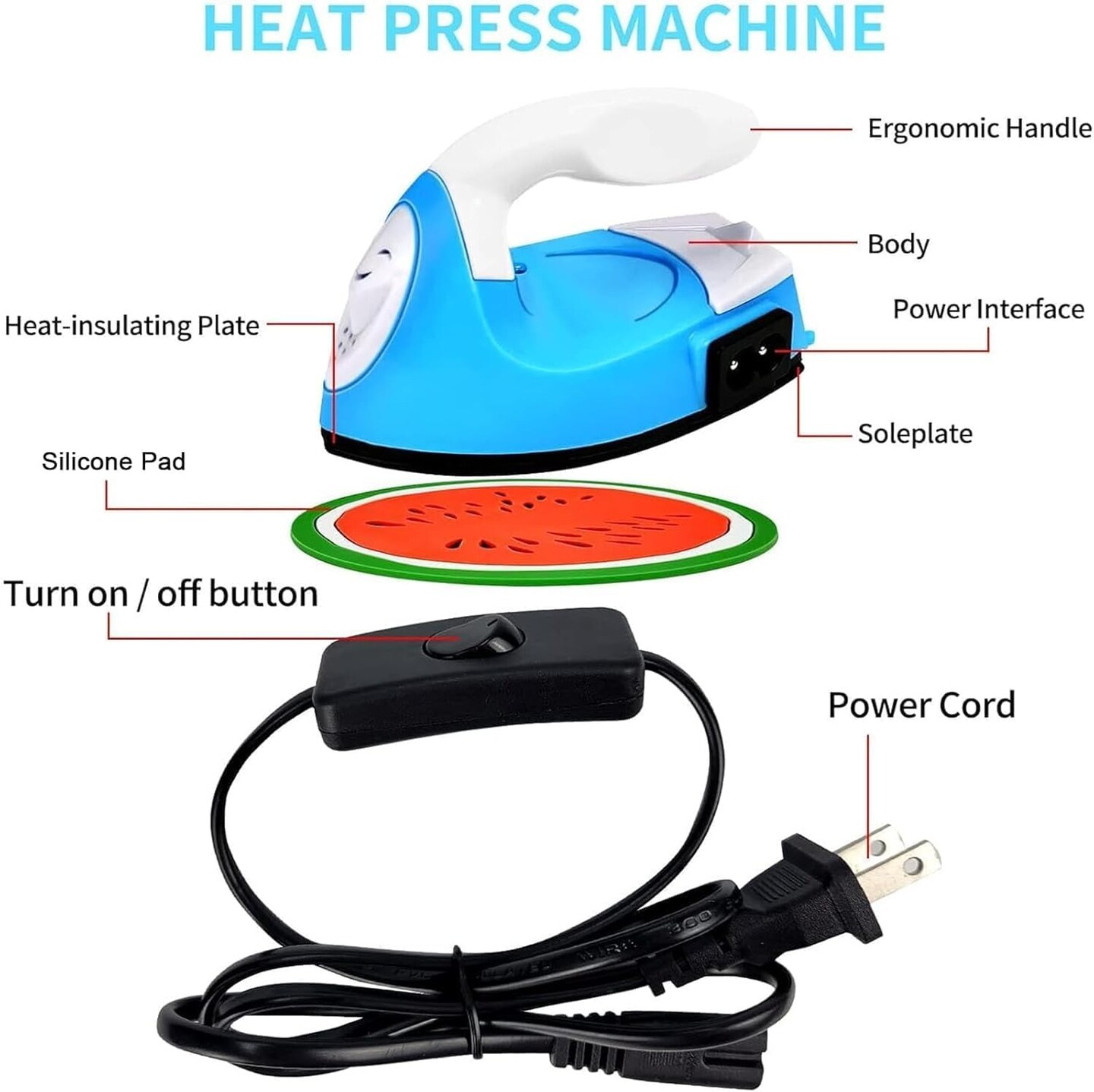 Mini Heat Press Iron Machine,Portable Mini Electric Iron,Small Heat Press Iron,Mini Iron Press for Clothes Shoes Bags Hats,Iron Press Machine for Heating Transfer,Silicone Pad Included (Blue)