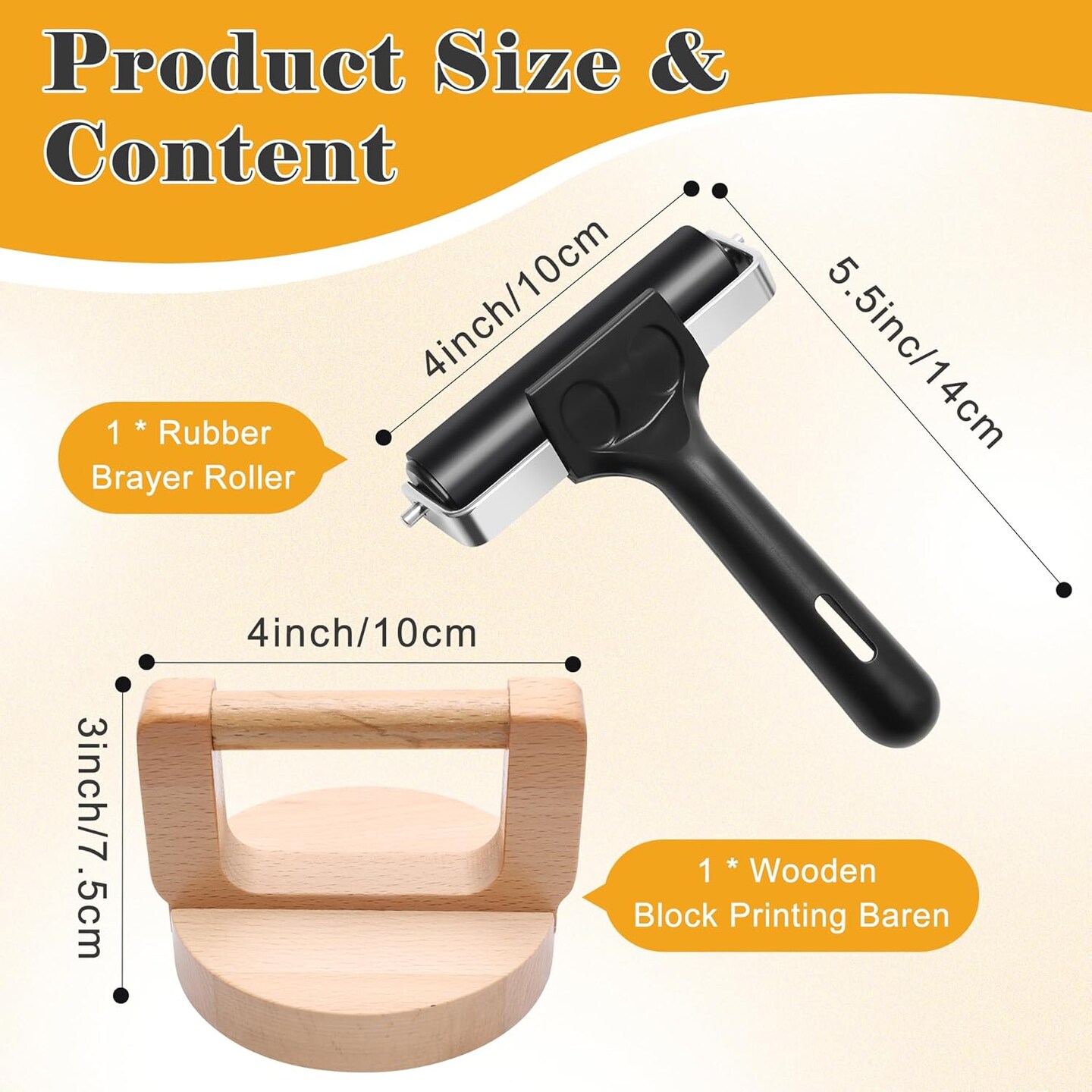 1+1 Pcs Wooden Block Printing Baren with Rubber Brayer Roller, Block Printing Press Kit for Crafting, Printing, Inking, Stamping, Linocut