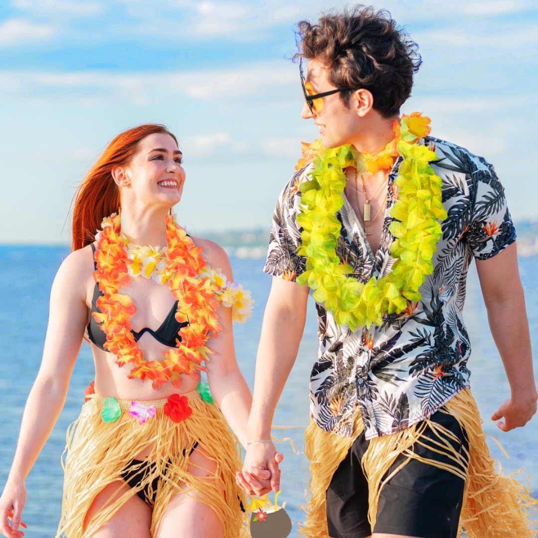 24 Pieces Hawaiian Leis Tropical Flower Necklace Hawaiian Colorful Garland Party Decorations