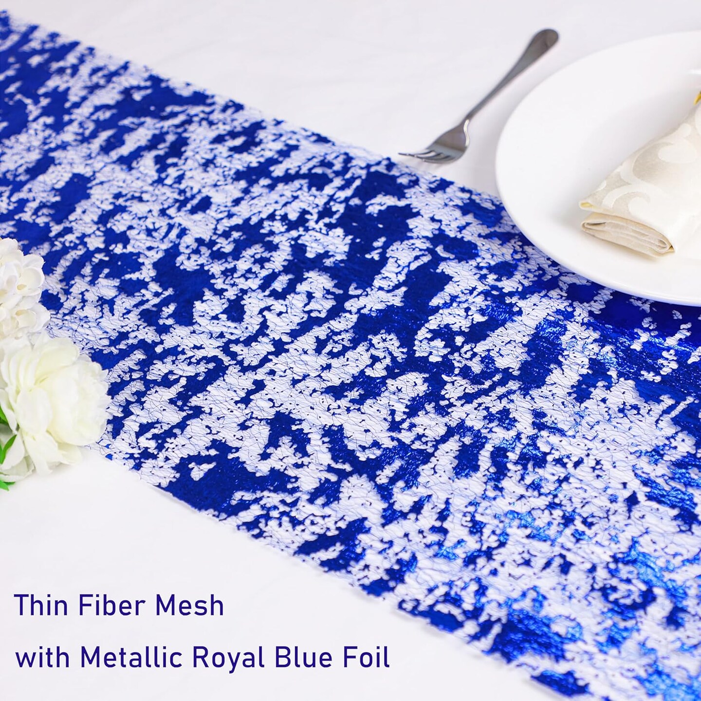 2 Pieces Royal Blue Table Runner, Sequin Glitter Foil Metallic Thin Mesh Runner Roll 11&#x22;x108&#x22; Blue Table Decorations for Wedding Birthday Party Christmas Graduations