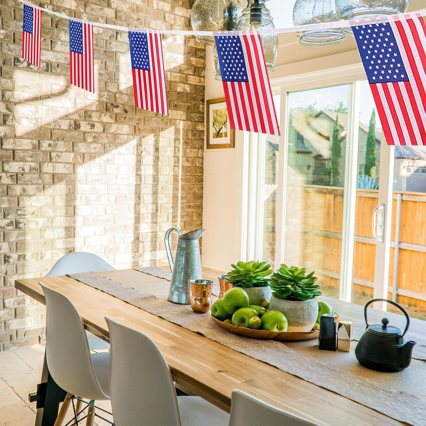 American Flags USA String Flag Banners for Patriotic Events 4th of July Independence Day Sports Bars Inside Outside Decorations 33 Feet 30 Flags