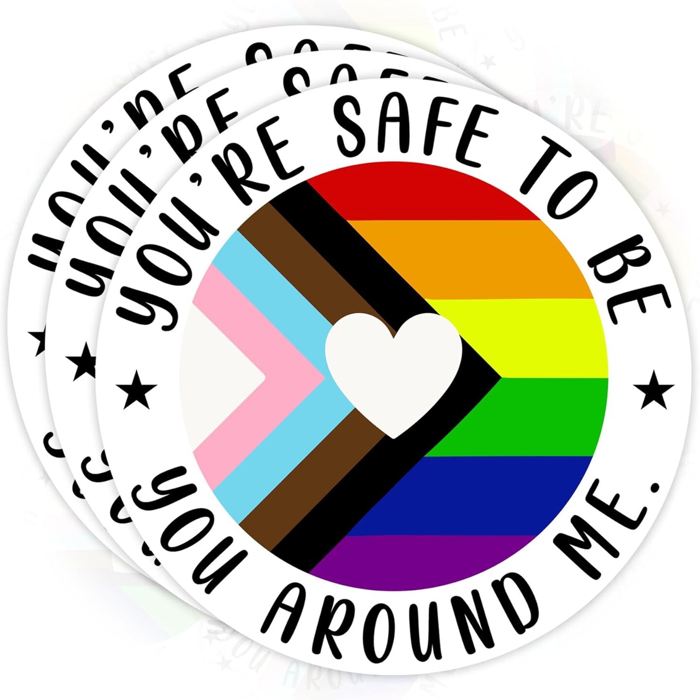 Set 3PCS 3 Inches - You&#x27;re Safe with Me Ally Sticker Progress Pride Flag Trans Flag LGBTQ 3&#x22; Waterproof Vinyl Decal for Water Bottles, Tumbler, Laptop, Hard Hat, Car Gifts for Kid, Girl, Boy