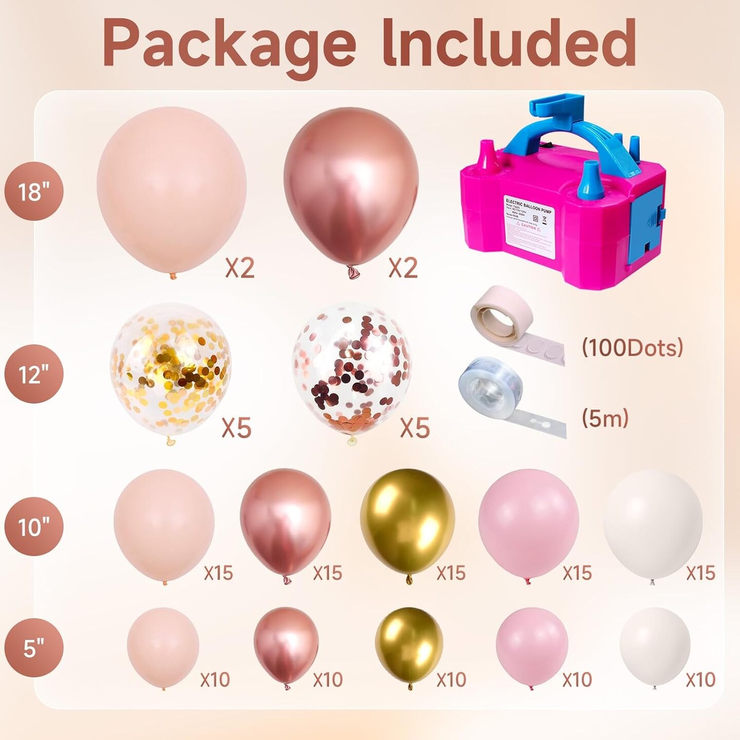Rose Gold Balloon Garland Kit, 142Pcs Nude Pastel Pink Gold and Rose Gold Confetti Balloon Arch Kit with Electric Pump for Wedding Bridal Shower Princess Party Girl Birthday Baby Shower Decorations