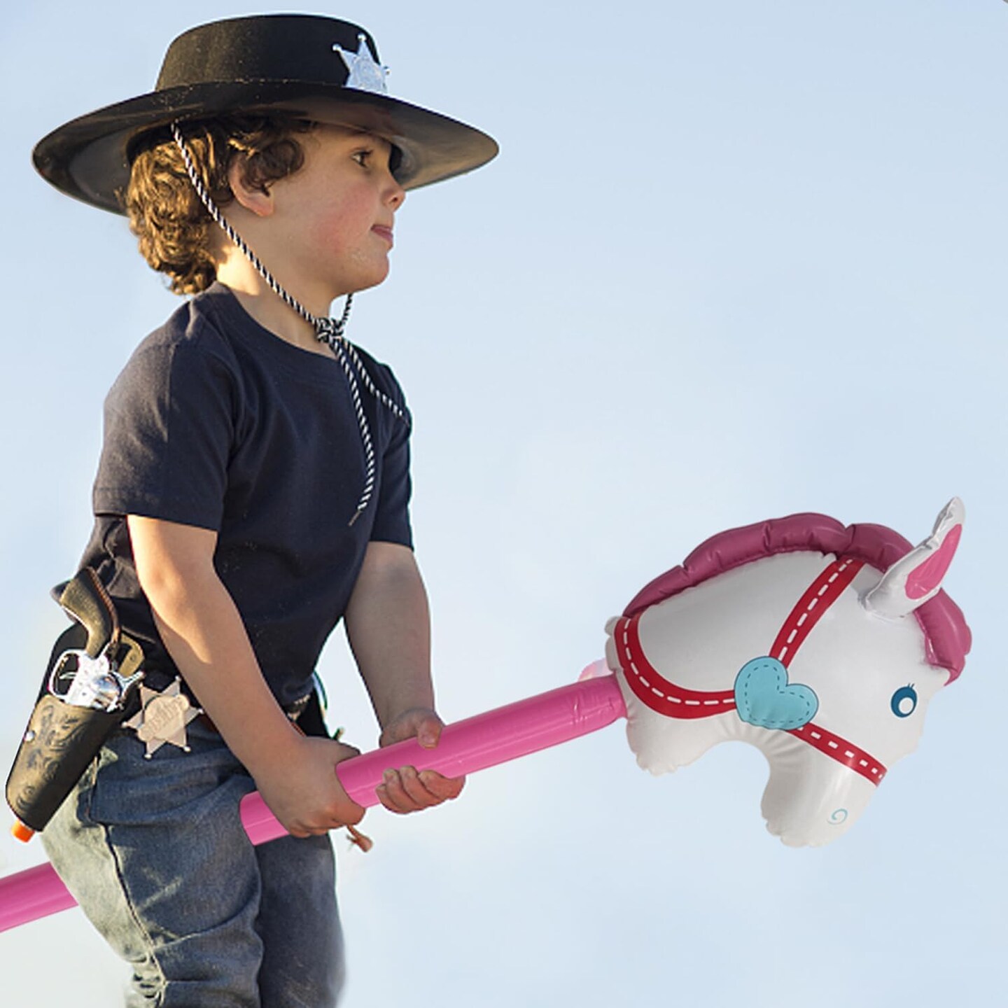 1 Pc Inflatable Horse Stick Inflatable Horse-head Stick Balloon for Party Decoration Horse Birthday Party Supply Favors Photo Booth Props for Costume Cosplay Party, 37 Inches, Pink