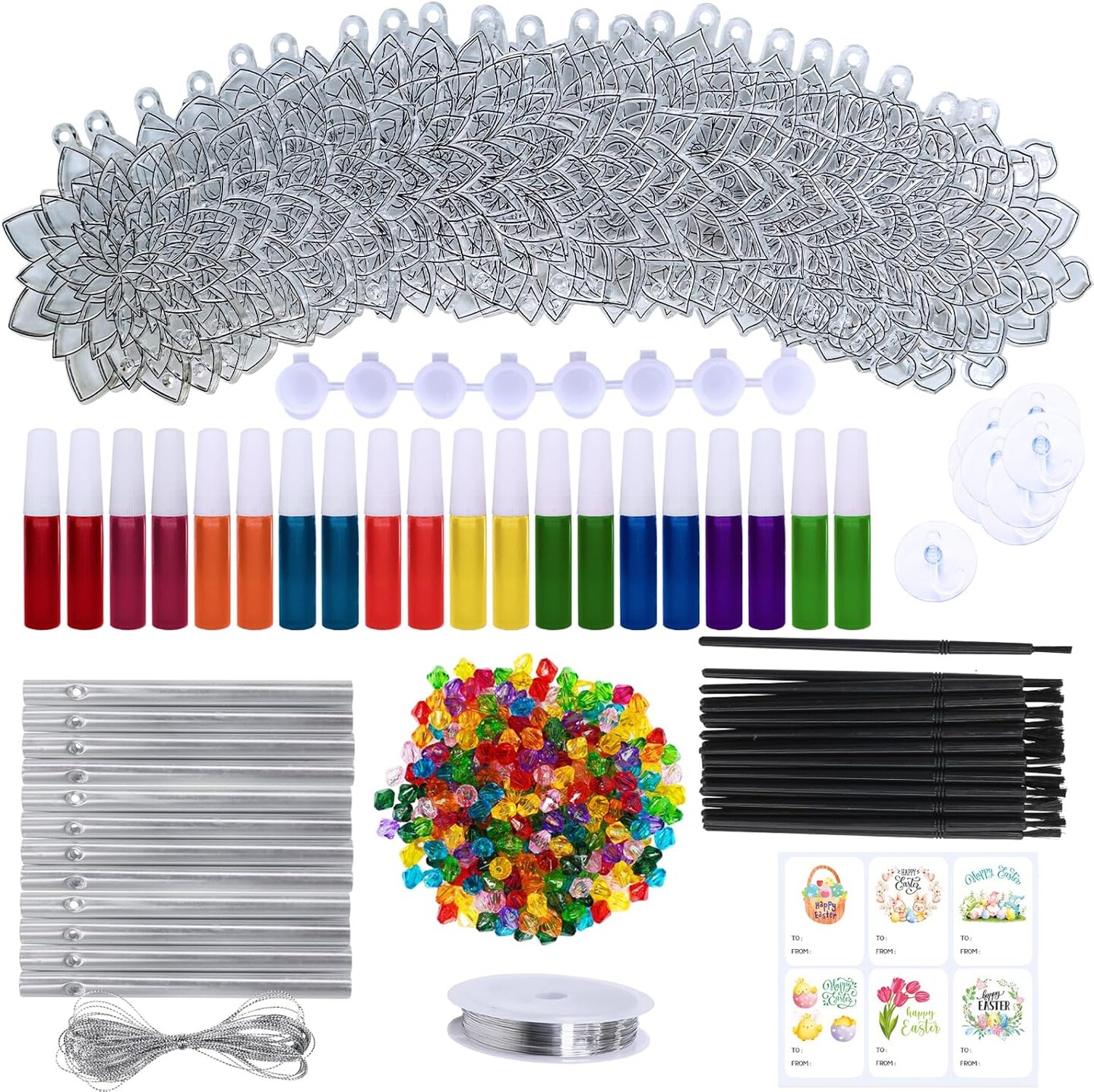 24 Sets Lotus Flower Suncatcher Wind Chimes Decorations DIY Window Paint Art Stickers Craft Kits Flower Sun Catchers for Kids Classroom Birthday Summer Party Activities Art Project