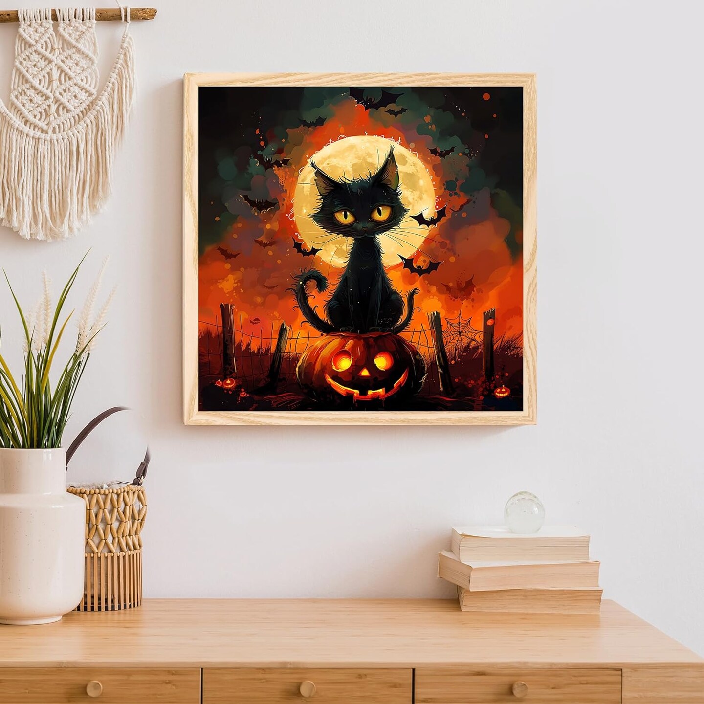 Halloween Cat Diamond Art Painting Kits for Adults, Round 5D Full Drill Diamond Dots Paintings Set for Beginners DIY Crafts