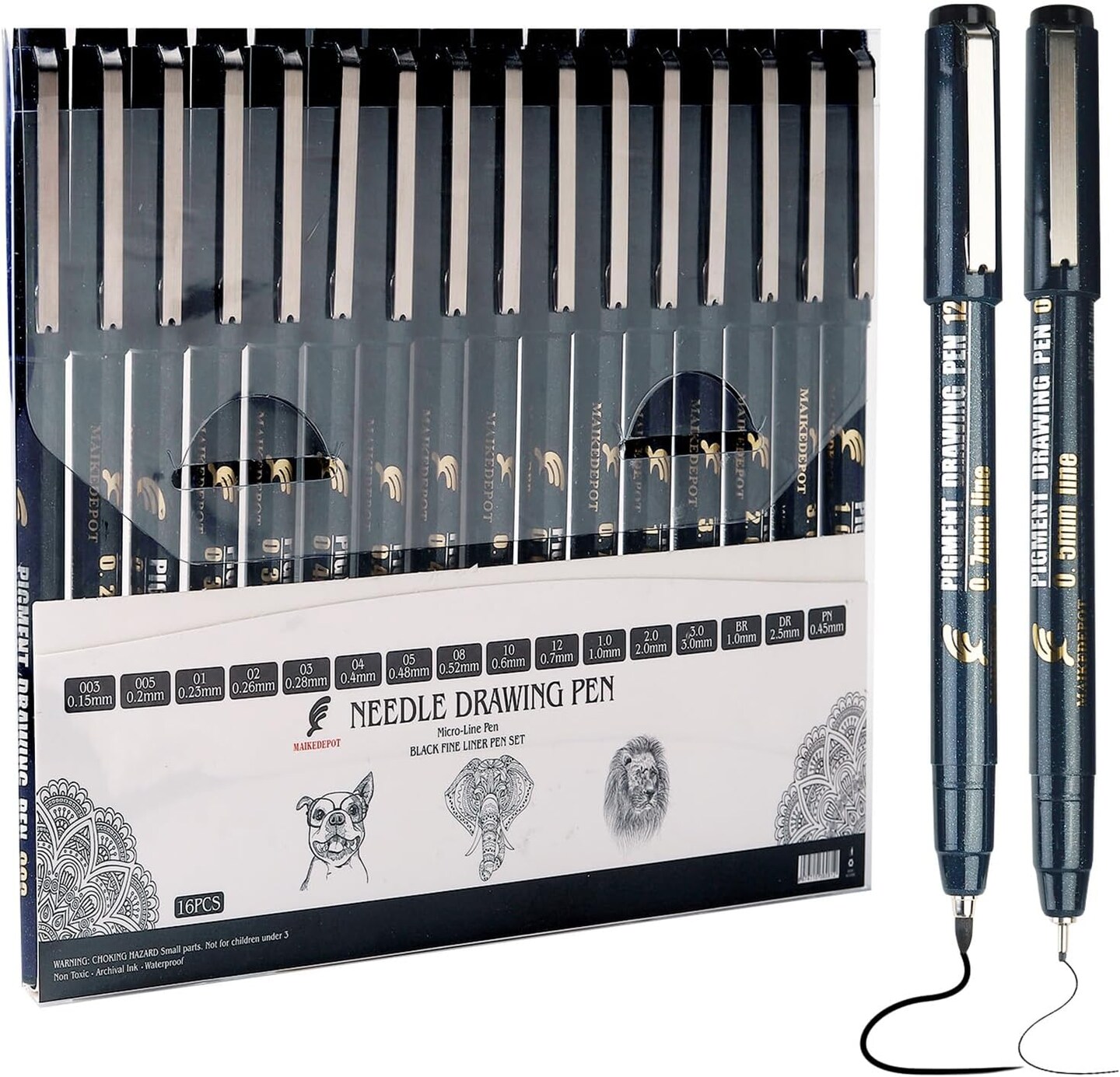 Micro Fineliner Drawing Art Pens Calligraphy Pens for Artist Drawing Supplies, 16 Set Waterproof Black Ink Pens for Sketching,Technical Drawing