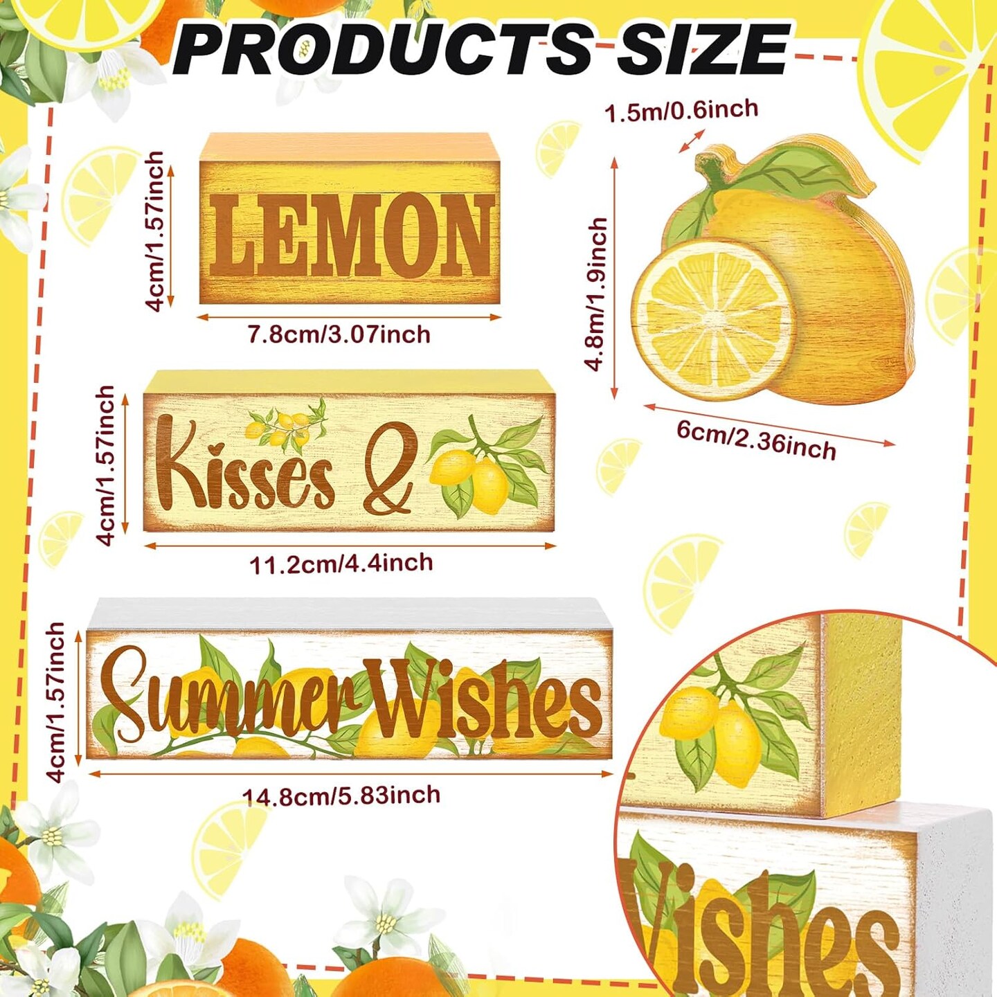 4-Piece Lemon Summer Tiered Tray Decor – Rustic Wooden Signs & Faux Book Stack Farmhouse Table Centerpiece for Mantel, Shelf & Fireplace