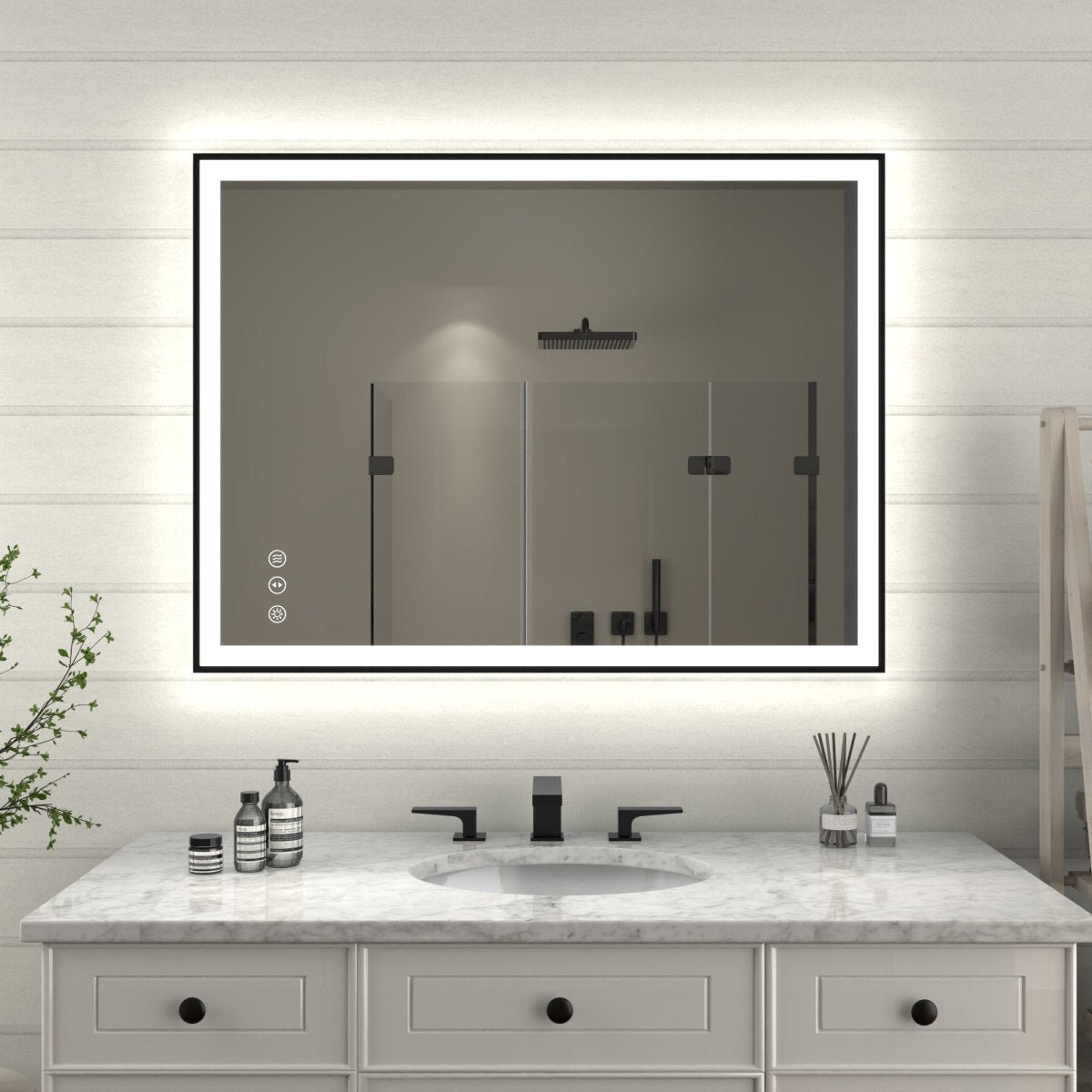 Apex-Noir 40X30 Framed Led Lighted Bathroom Mirror With Matte Black Frame