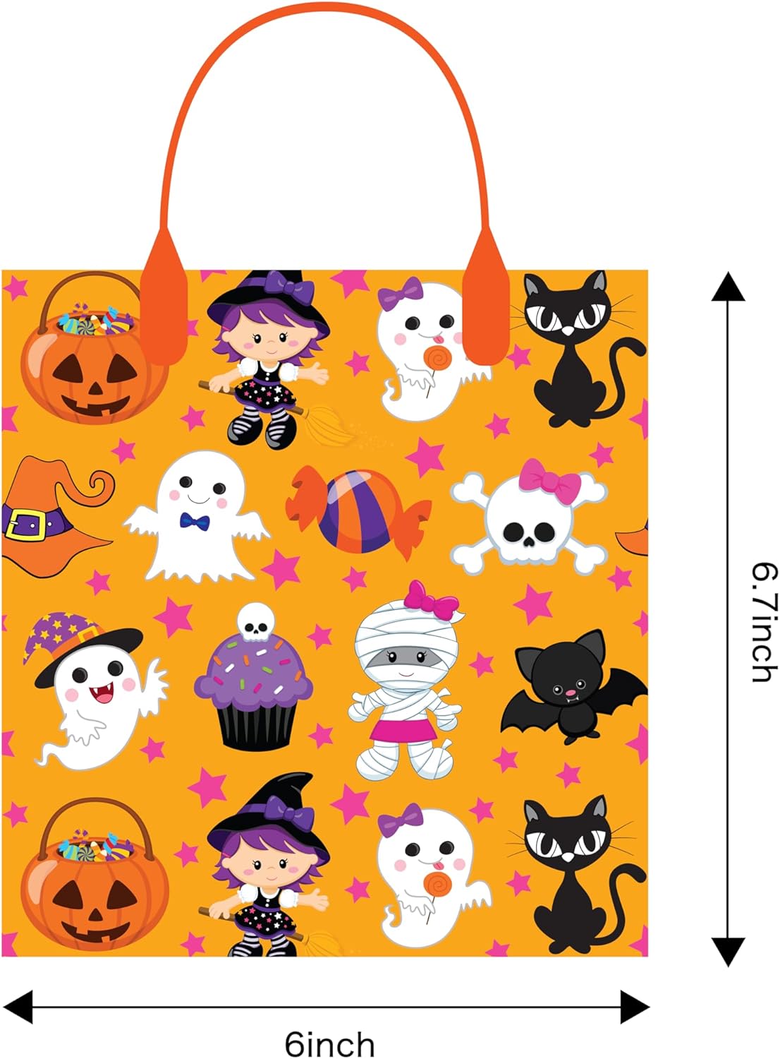 TINYMILLS Halloween Party Favor Bags Candy Treat Bags with Handles for Kids Trick or Treat Bags for Halloween Party, Truck or Treat Event Bags Classroom Halloween Goodie Bags, Pack of 12