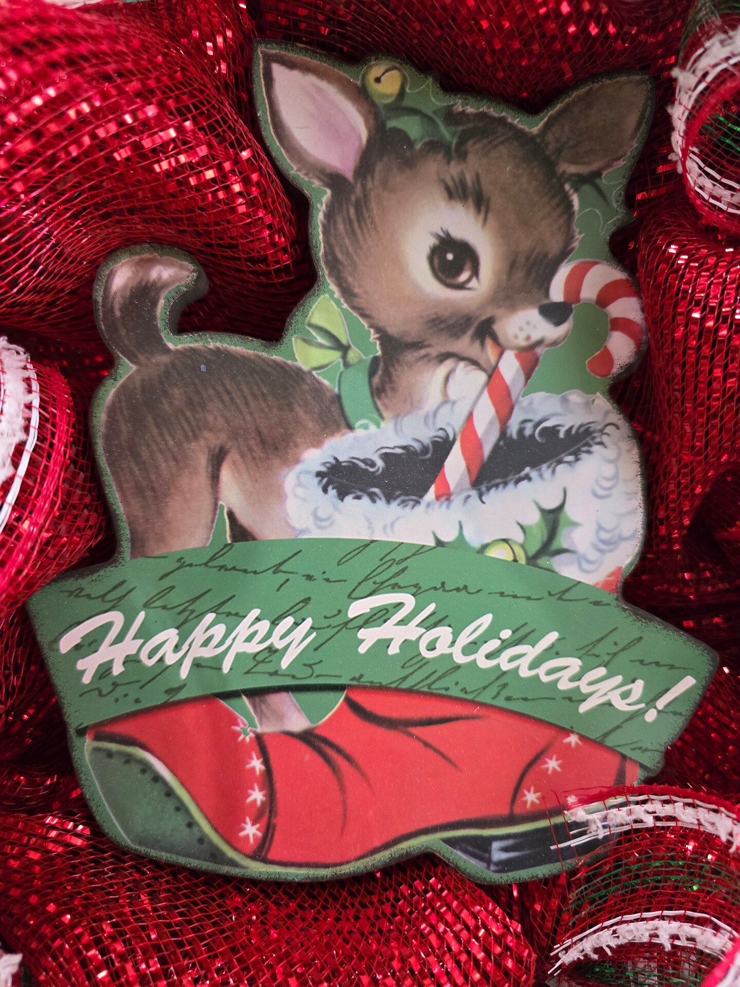 Christmas Wreath with Happy Holidays Deer Sign | MakerPlace by