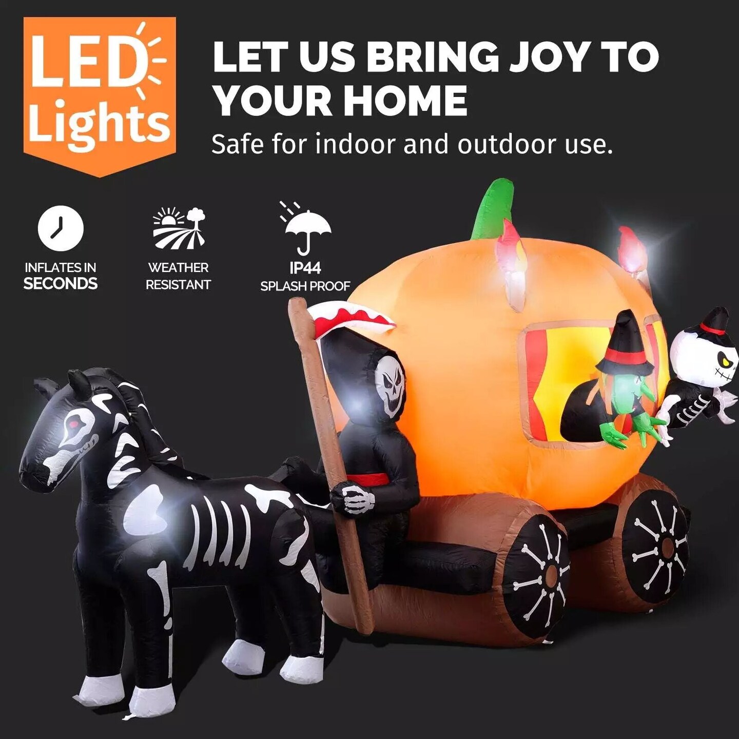 Kitcheniva 10ft Pumpkin Carriage Halloween LED Inflatable