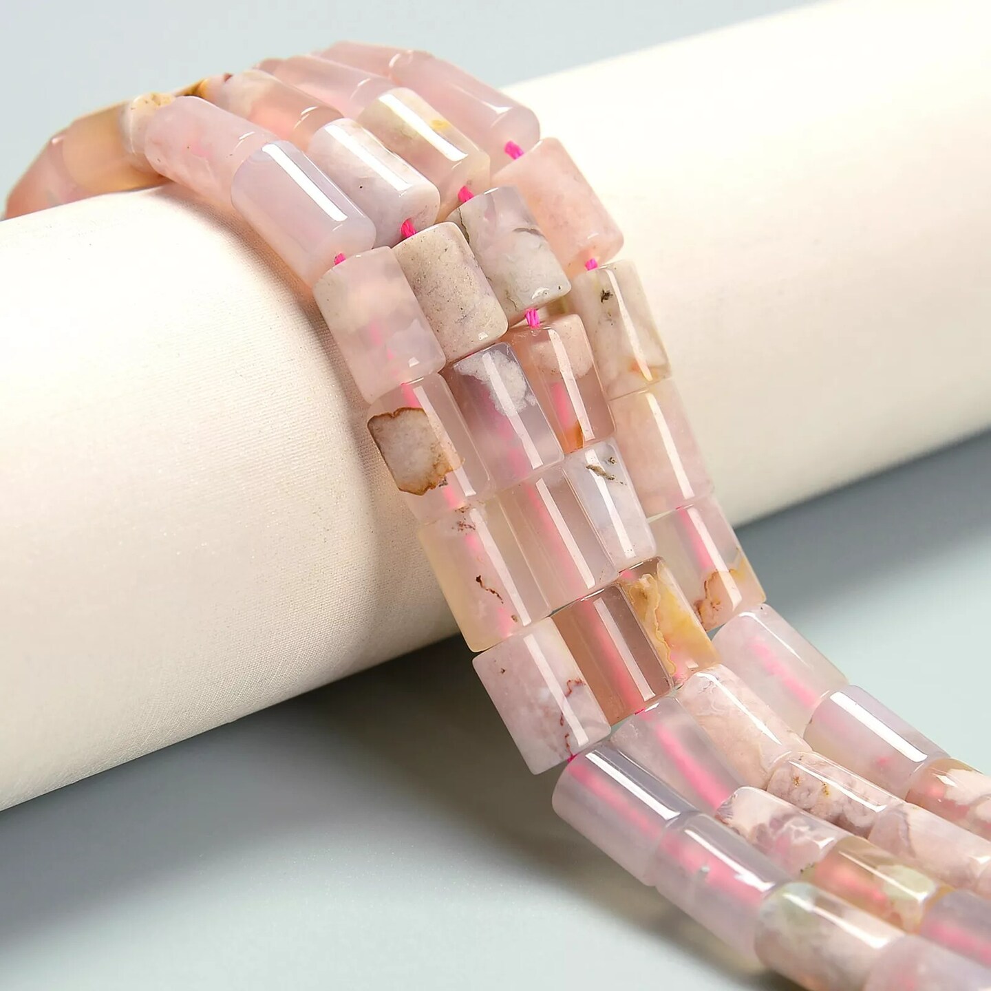 Cherry Flower Sakura Agate Smooth Cylinder Tube Beads Size 8x12mm 15.5&#x27;&#x27; Strand