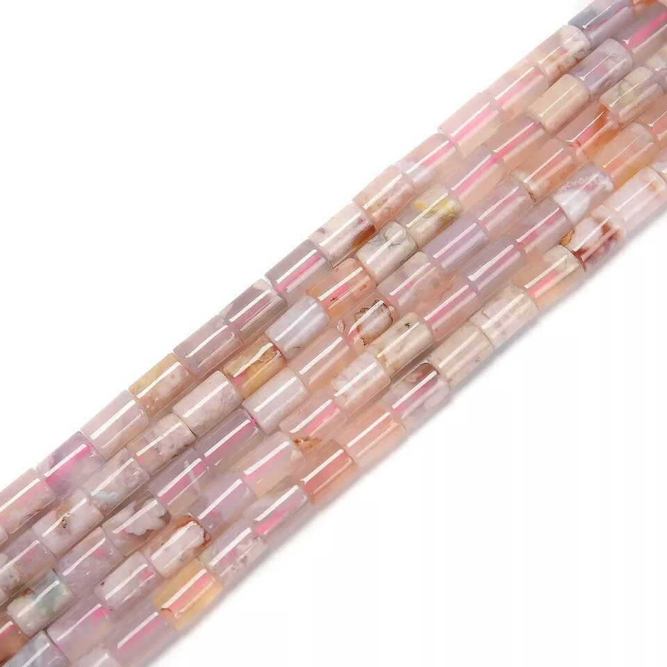 Cherry Flower Sakura Agate Smooth Cylinder Tube Beads Size 8x12mm 15.5&#x27;&#x27; Strand
