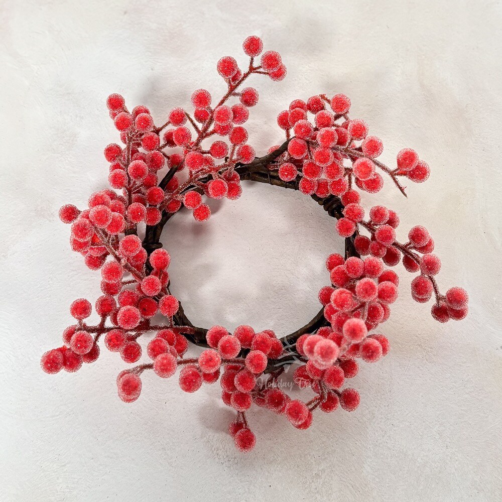 Sparkling Iced Berry Candle Ring | 10", Set of 2 | Christmas Holiday Home Décor - Holiday Tree