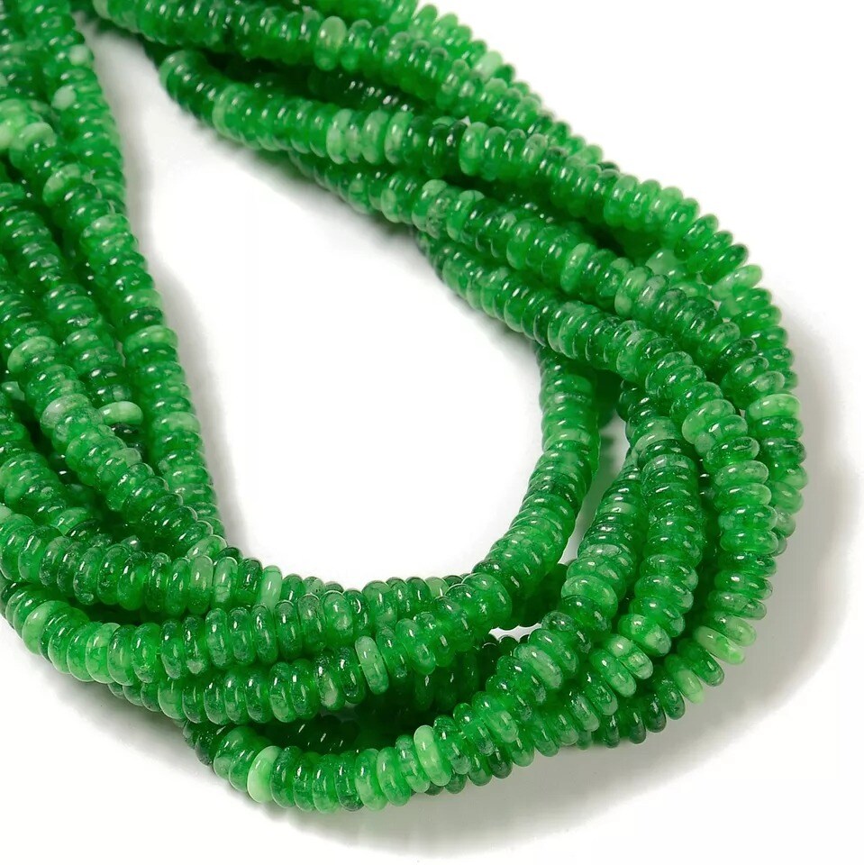 Green Dyed Jade Smooth Rondelle Beads Size 2x6mm 15.5&#x27;&#x27; Strand