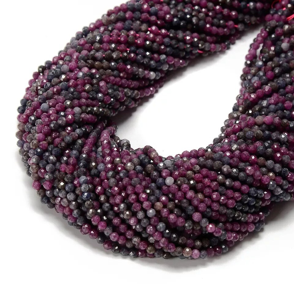 Natural Ruby Sapphire Mixed Faceted Round Beads Size 3mm 15.5&#x27;&#x27; Strand