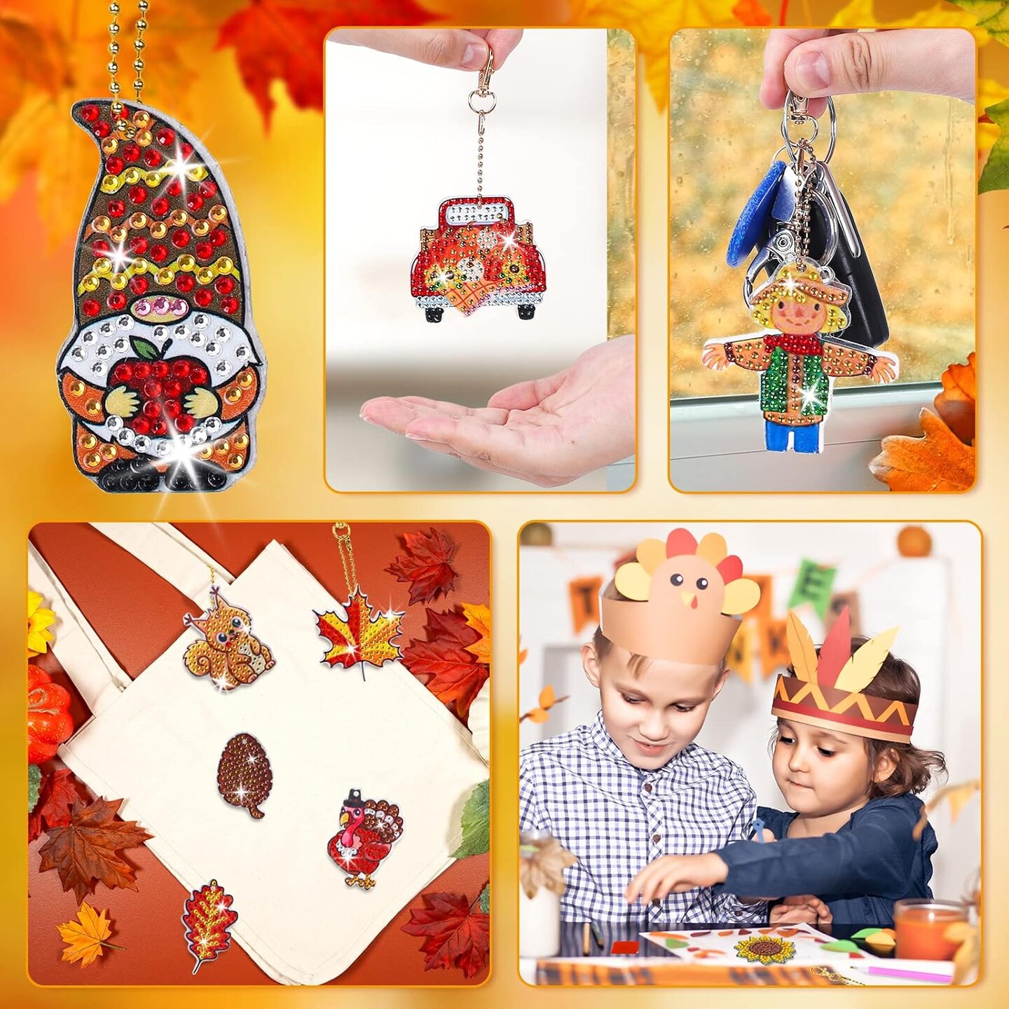 15Pcs Fall Diamond Drawing Keychain Kit