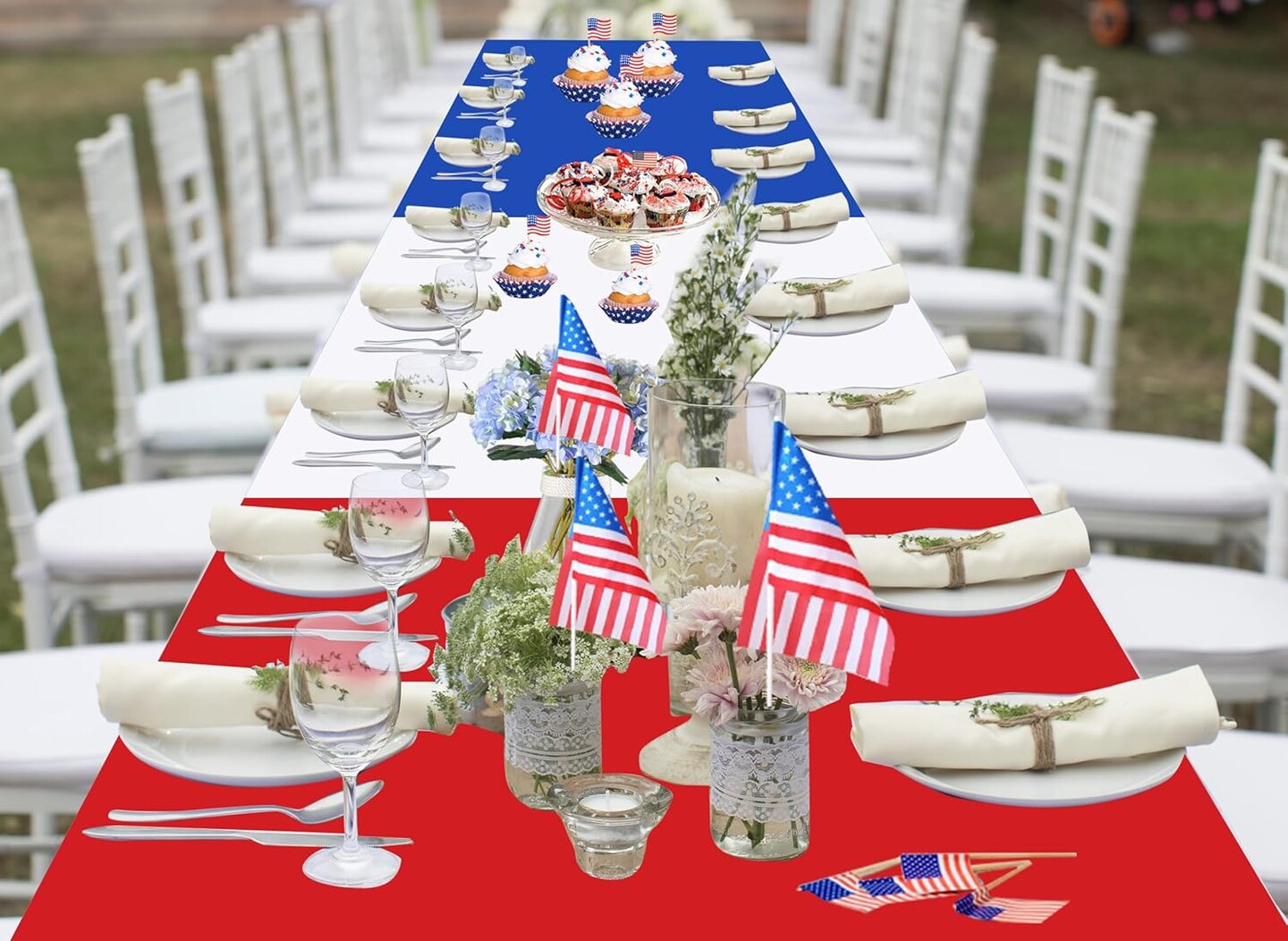 4th of July Table Cloths – 12 Pack Red White Blue Disposable Plastic Table Covers, 54" x 108", Waterproof Patriotic Party Decorations