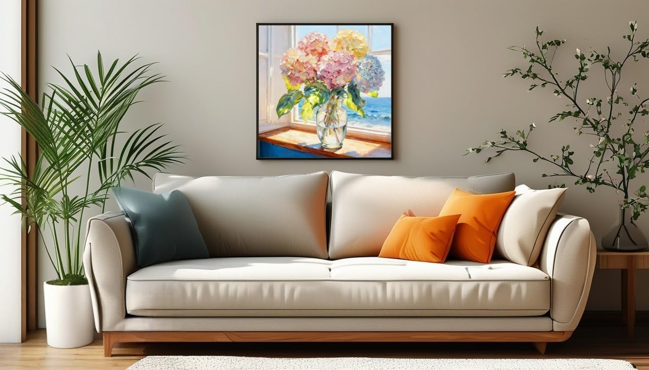 Hydrangea Diamond Art Kits for Adults - 13.8x13.8 Inch 5D Full Drill Diamond Painting - DIY Flower Gem Art Craft - Round Rhinestone Mosaic for Beginners & Home Wall Decor