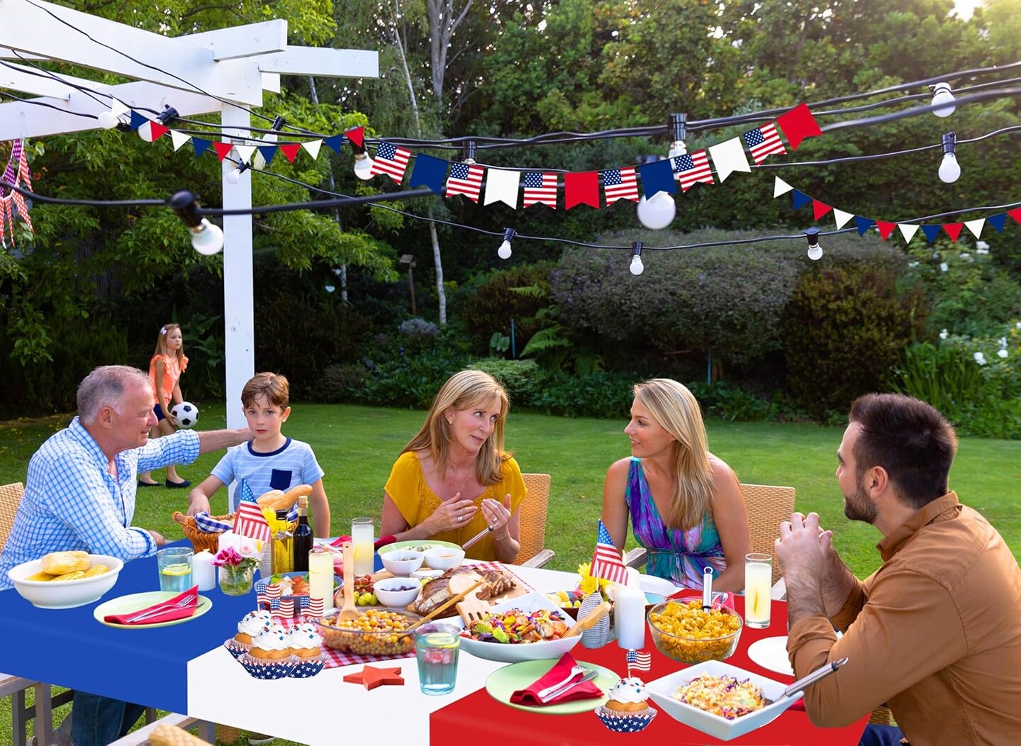 4th of July Table Cloths – 12 Pack Red White Blue Disposable Plastic Table Covers, 54" x 108", Waterproof Patriotic Party Decorations