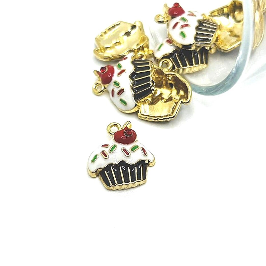 Enamel Cupcake with Sprinkles Charm, 19x18mm