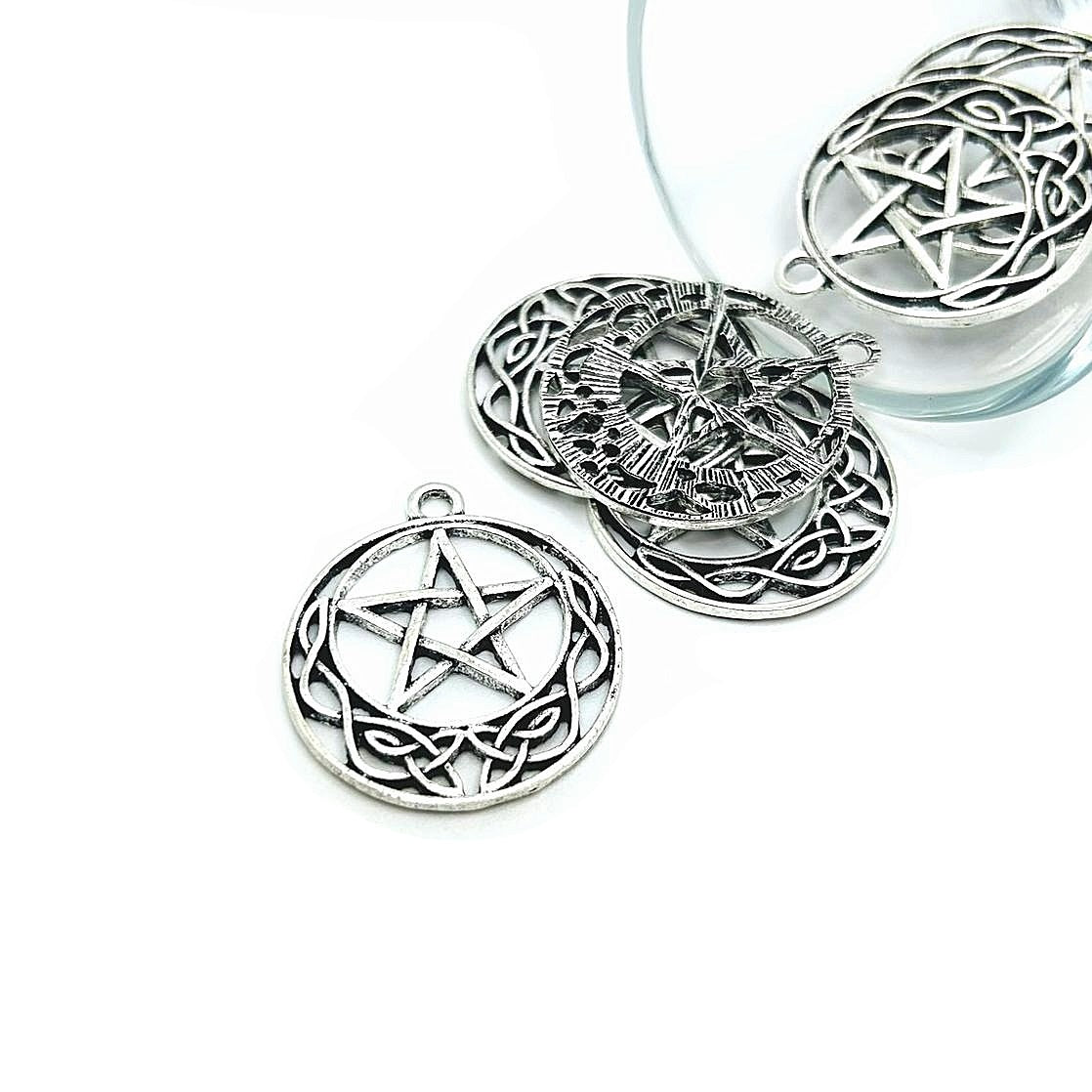 Silver Celtic Knot Pentacle Charms, 31x26mm