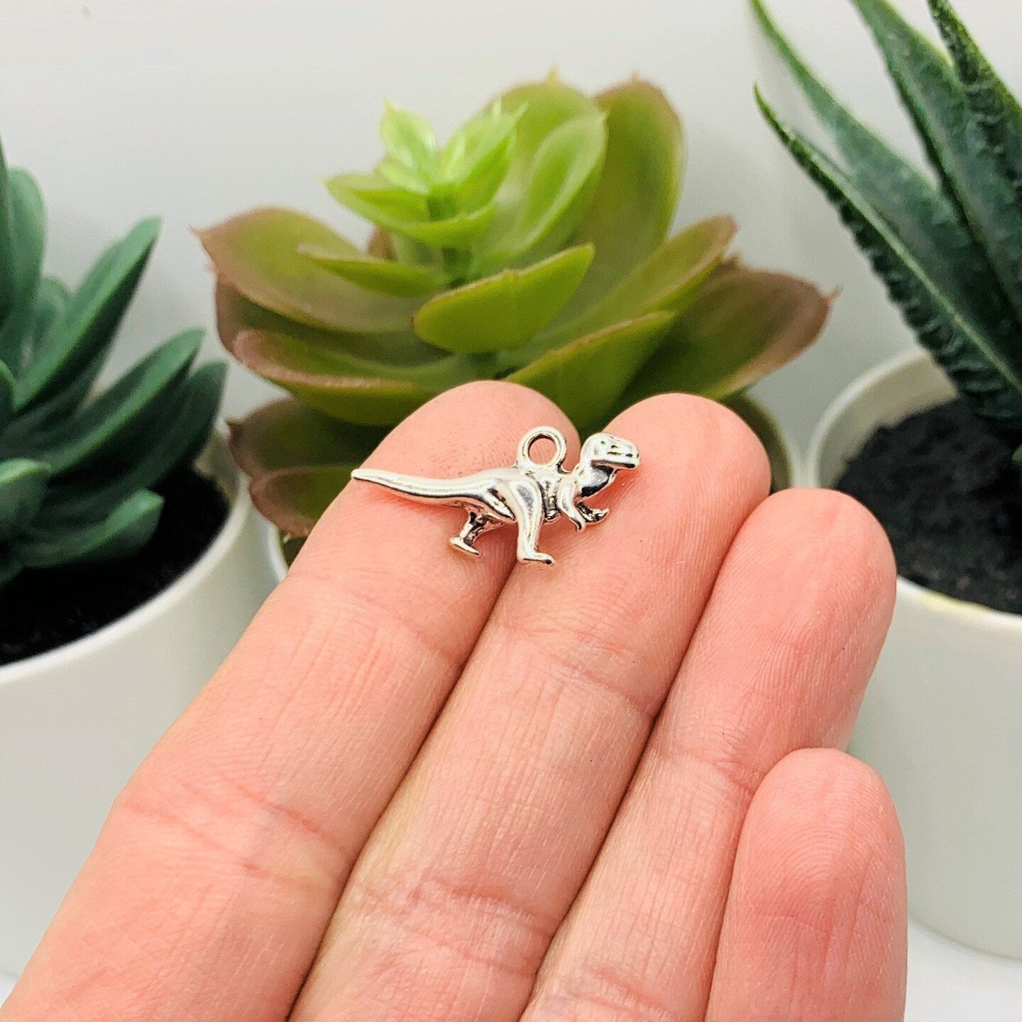 Silver T-Rex Dinosaur 3D Charms, 22x12mm