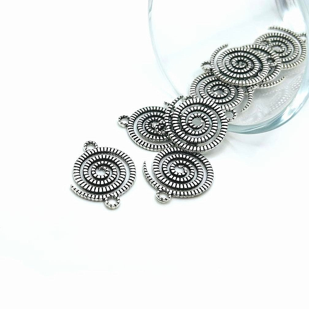 Silver Spiral Galaxy Connector Charms, 18x22mm