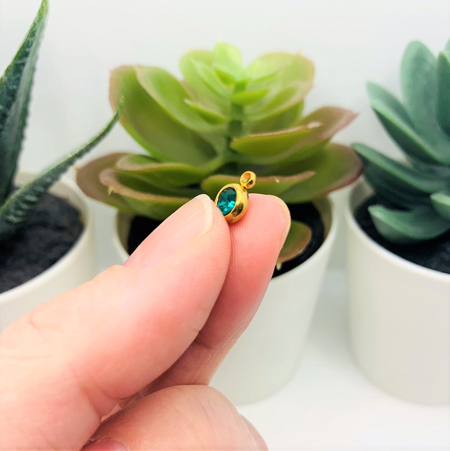 303 Stainless Steel, 18k Gold, Aqua Blue December Birthstone Rhinestone Charms, 8x6mm