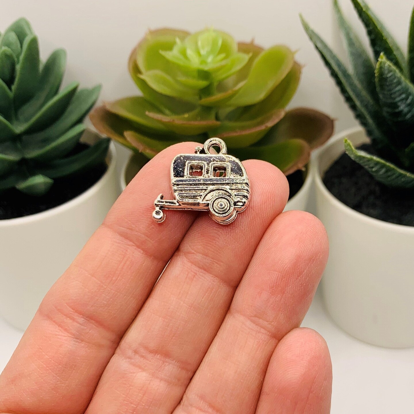 Silver Camping Trailer Charms, 17x18mm