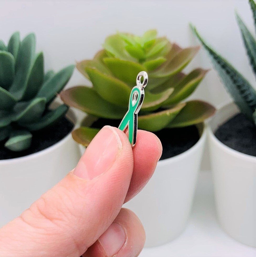 Green Awareness Mental Health Ribbon Charms, 20x9mm