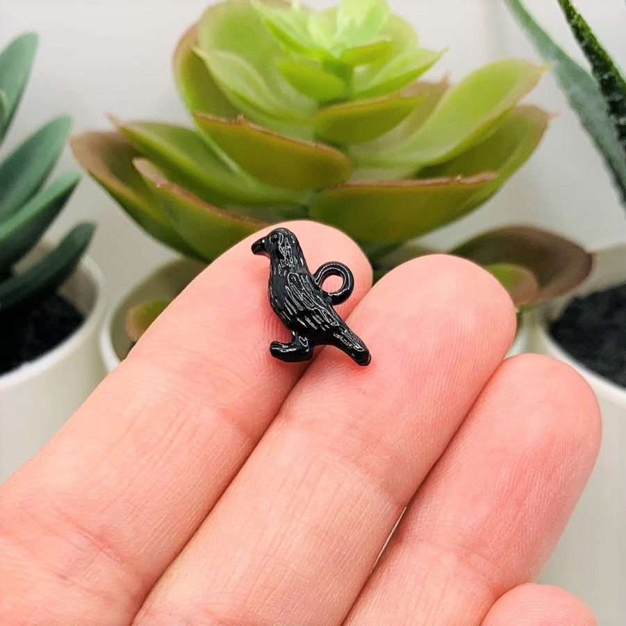 Black Raven Crow Enamel 3D Charms, 16x10mm