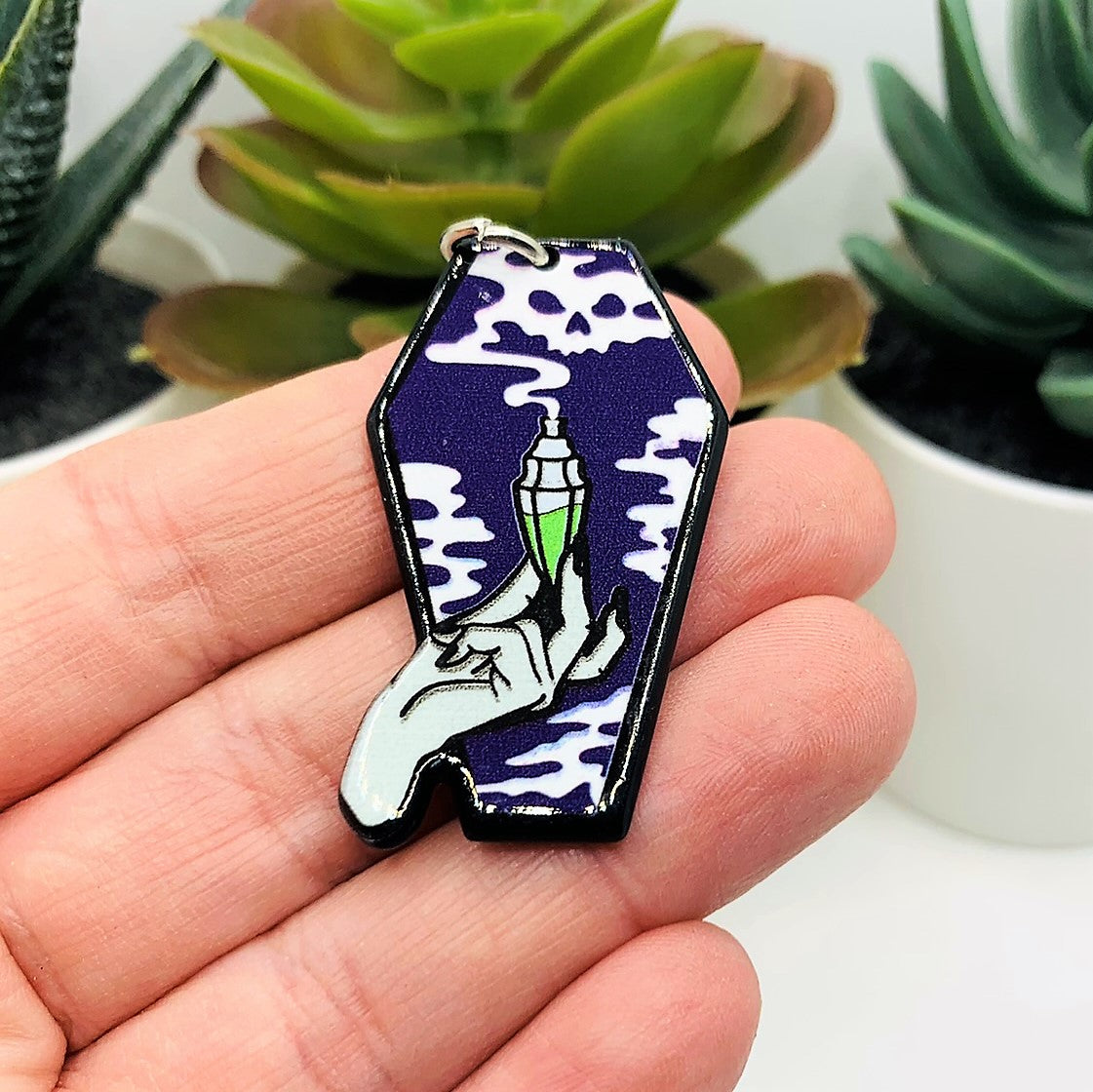 Purple Coffin with Poison Vial Charms, 42x24.5mm