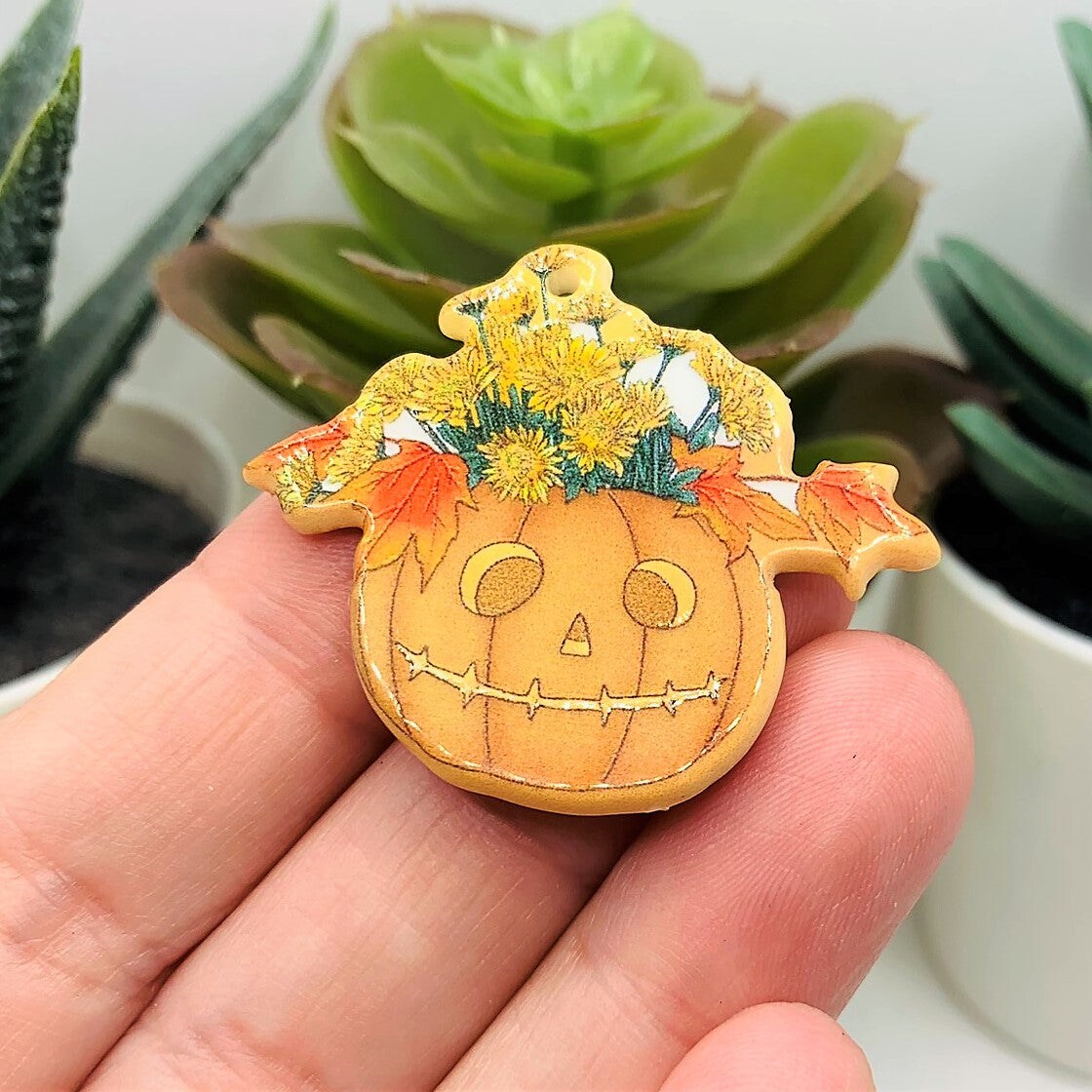 Halloween Jack O&#x27; Lantern Flower Basket Pendant, 33x38mm