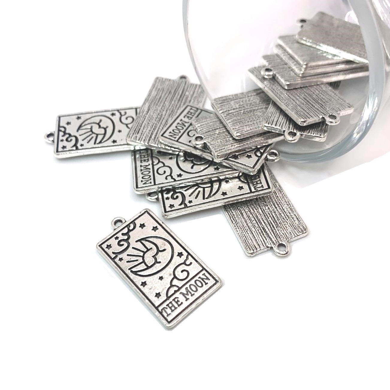 The Moon Silver Tarot Card Fortune Teller Pendant, 28x15mm