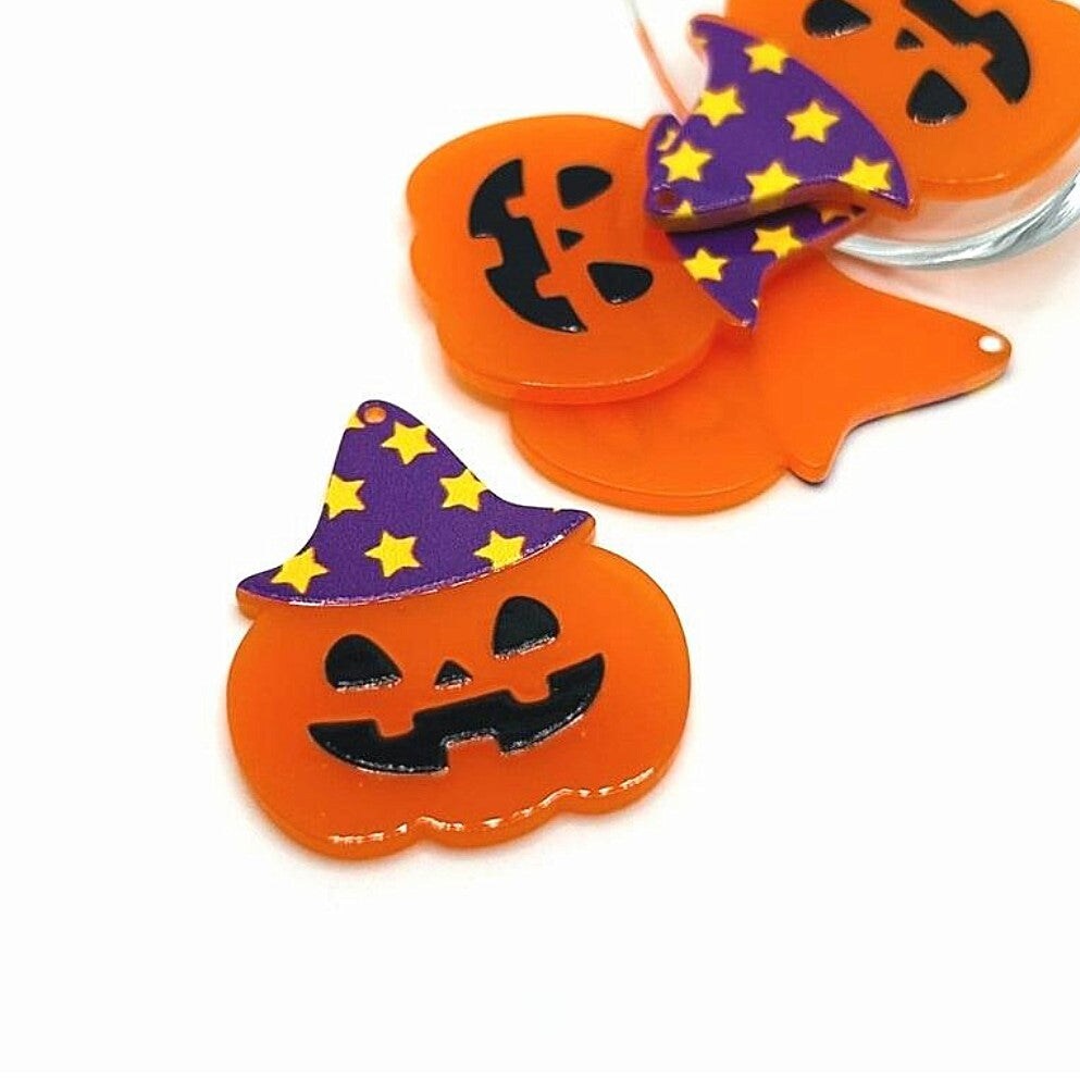 Halloween Jack O' Lantern in Purple Witch Hat Pendant, 39x33mm