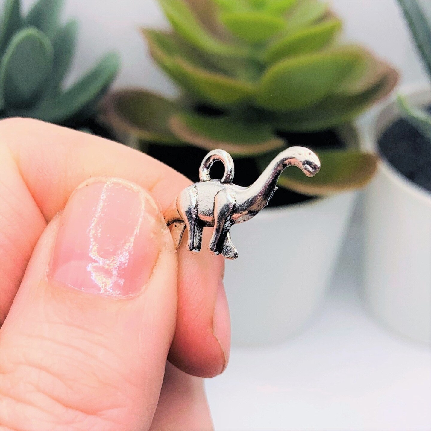 Silver Brontosaurus Dinosaur Charms, 13x27mm