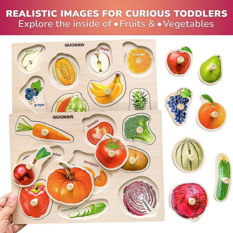 8x Wooden Puzzles Alphabet Numbers &#x26; Animals Toddler Learning Set with Rack