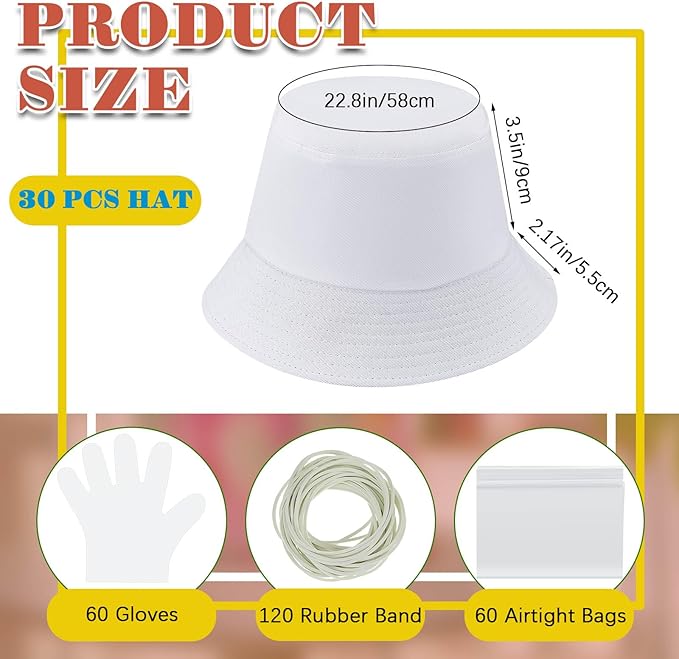 10 Pcs White Cotton Bucket Hats Bulk for Tie-Dye — Blank DIY Hats with Accessories, Perfect for Tie-Dye Parties, Gifts, and Back-to-School Crafts (Large)