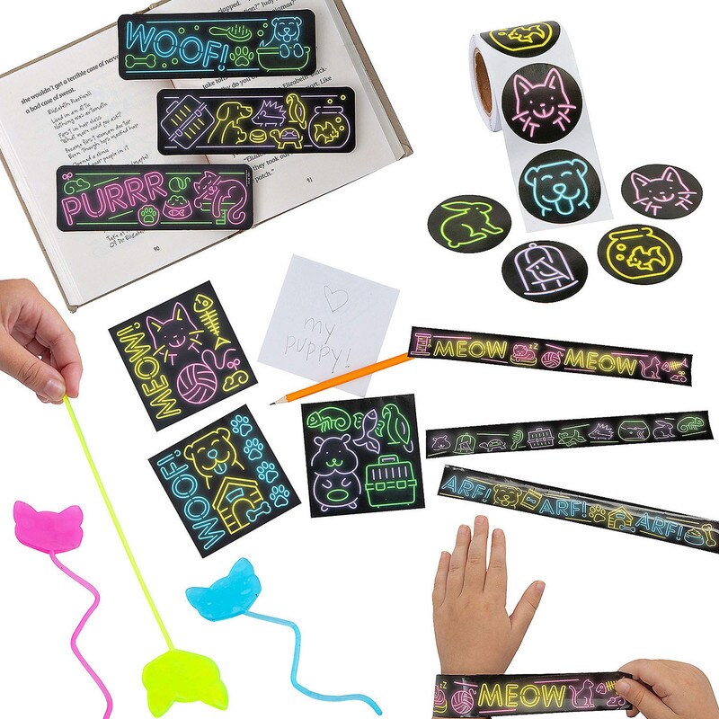 Bulk 208 Pieces Glow In The Dark Neon Pets Assortment