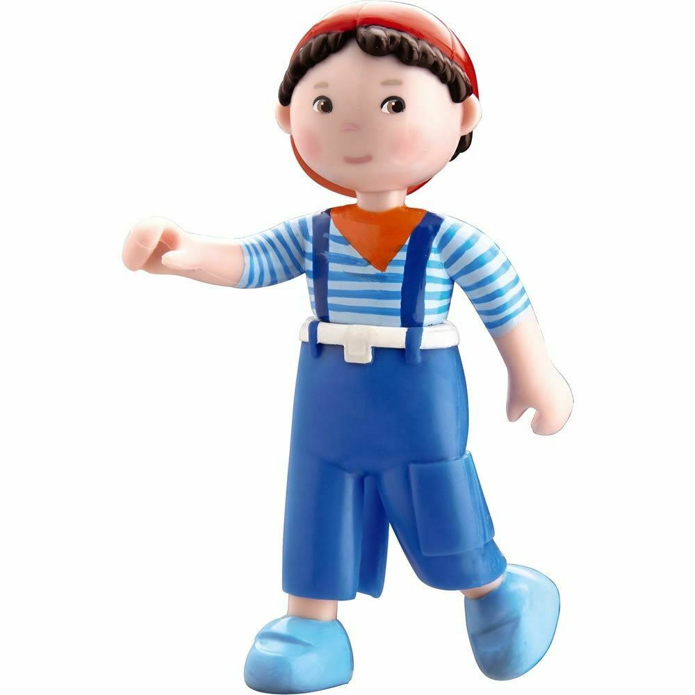 HABA Little Friends Matze - 3.75&#x22; Boy Dollhouse Toy Figure with Blue Overalls and Red Cap