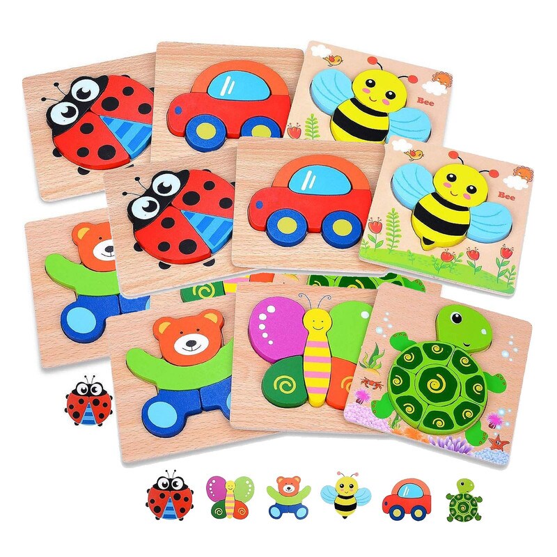 Wooden Puzzles for Toddlers Montessori Toy Set of 6 Educational Puzzles for Ages 1&#x2013;3