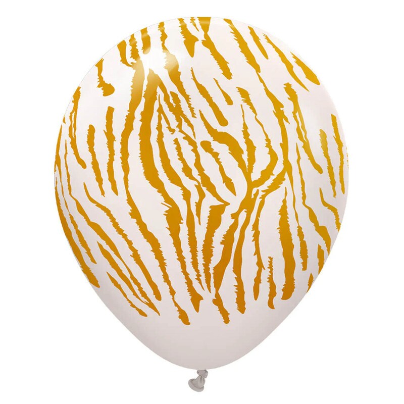 12&#x22; Safari Tiger White Sand with Gold Ink Balloon